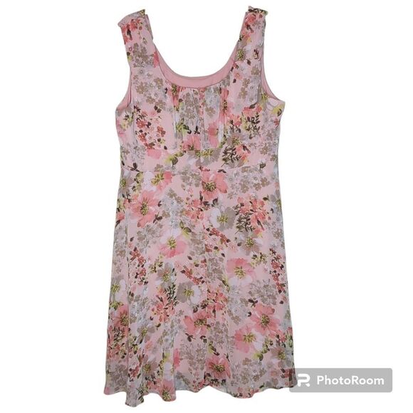 ELLA Signature Ladies Dress  Plus Size 20 Pink Floral Chiffon Empire Waist - Picture 2 of 6